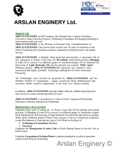 Used and Waste Recycling Plant by Arslan Enginery Ltd.