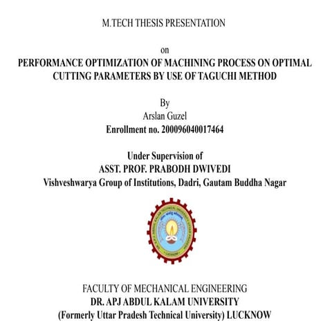 Performance Optimization Of Machining Process On Optimal Cutting Parameters B...