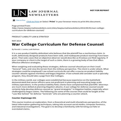 War College Curriculum for Defense Counsel