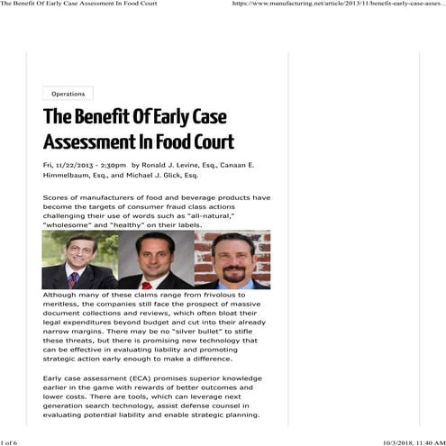 The Benefit of Early Case Assessment in Food Court