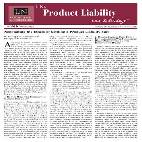 Negotiating the Ethics of Settling a Product Liability Suit