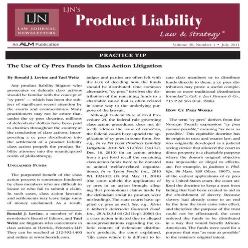 The Use of Cy Press Funds in Class Litigation