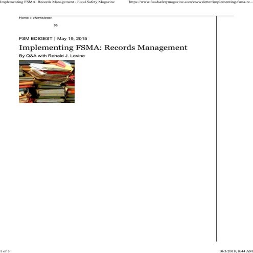 Implementing FSMA: Records Management