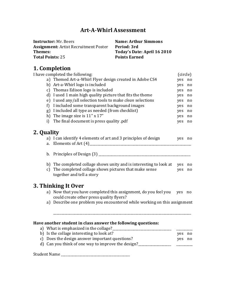 Printables Art Worksheets For High School art a whirl assessment worksheet