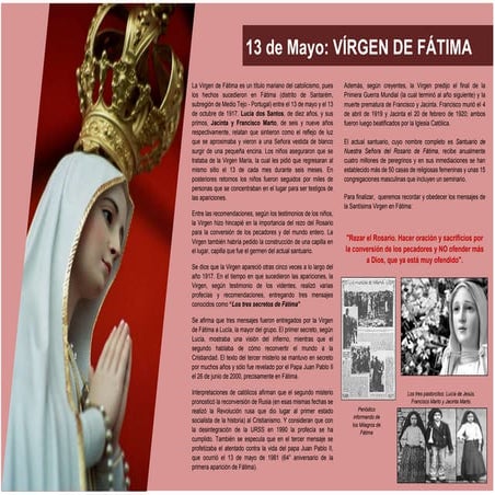 Art. virgen de fatima   11 de mayo