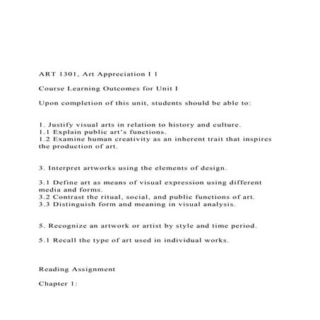  ART 1301, Art Appreciation I 1 Course Learning Outcom.docx