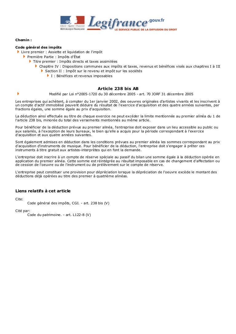 Art 154 Bis Code General Des Impots