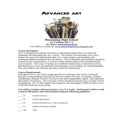 Art 2 advanced art syllabus 2011 12