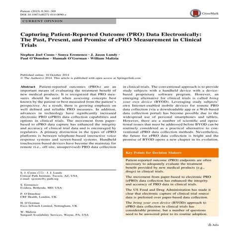 Capturing Patient-Reported Outcome (PRO) Data Electronically: The Past ...