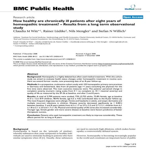 How healthy are chronically ill patients after eight years of homeopathic tre...