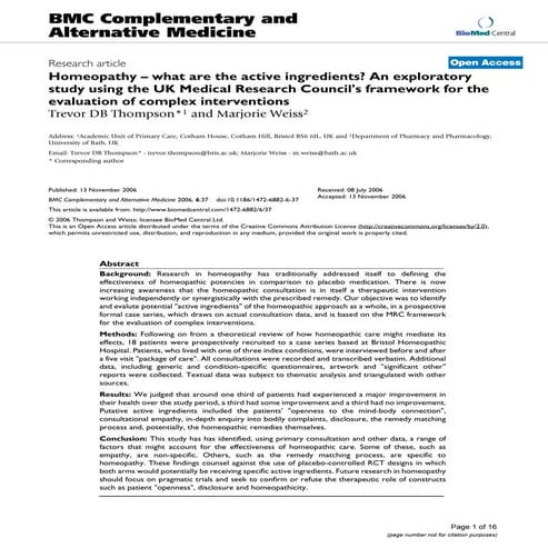 Homeopathy – what are the active ingredients? An exploratory study using the ...