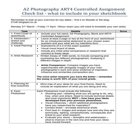 Art4 exam checklist 2013 14