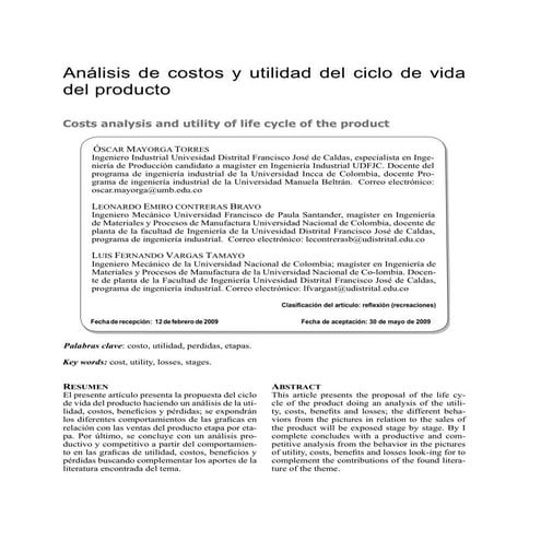 Art ana costos y ciclo de vida