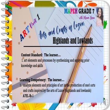 ART AND CRAFTS OF HIGHLANDS AND LOWLANDS MAPEH 7 1ST QUARTER