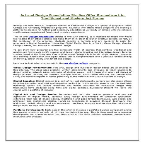 Art and design foundation studies offer groundwork in traditional and modern ...