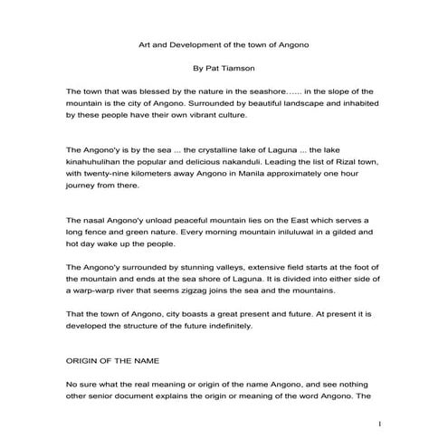 Art and development of the town of angono