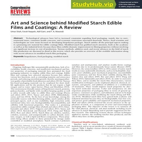 Art And Science Behind Modified Starch Edible Films And Coatings  A Review