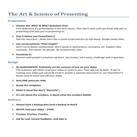 HANDOUT: The Art & Science of Presentations
