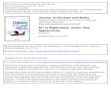 Art as Experience, rather than Appreciation