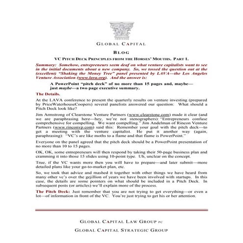 VC Pitch Deck Principles.  Part 1.