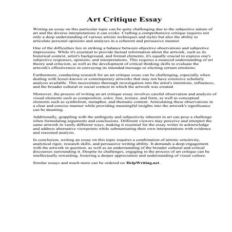Art Critique Essay. Sample Of Art Criticism Essay : What is Visual Analysis?