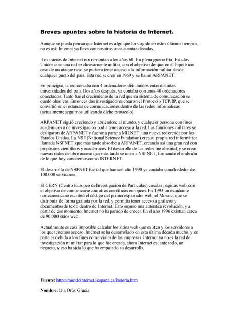 ArtíCulo Breve Historia Sobre El Internet