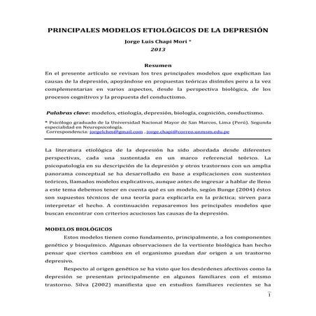 Principales modelos etiológicos de la depresión