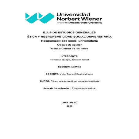 artículo DE ETICA Y RESPONSABILIDAD SOCIAL UNIVERSITARIA