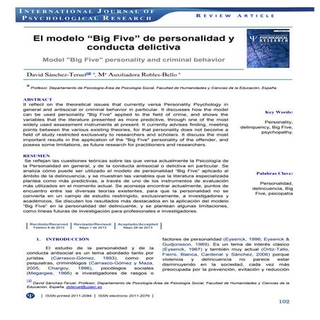 El modelo “Big Five” de personalidad y conducta delictiva