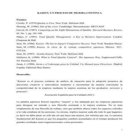 Kaizen: Un proceso de mejora continua | PDF