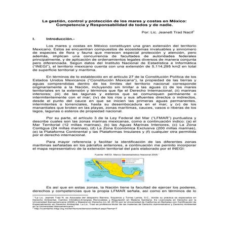 La gestión, control y protección de los mares y costas en México: Competencia...