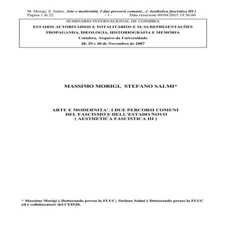 Arte e modernita'. i due percorsi comuni del fascismo e dell'estado novo (aes...