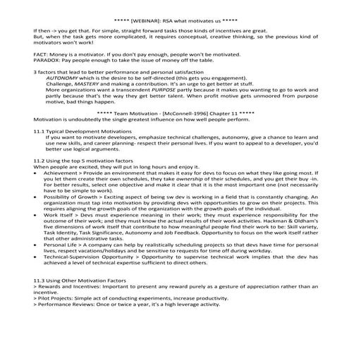 Reading Summary - Team Motivation + Software Lifecycles Models
