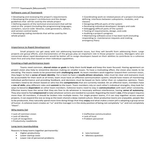 Reading Summary - Teamwork + Team Structure + Configuration Management