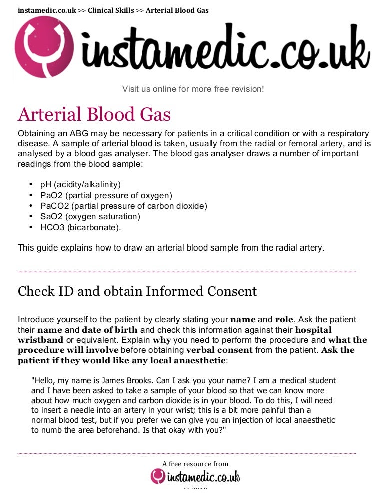Arterial Blood Gas procedure