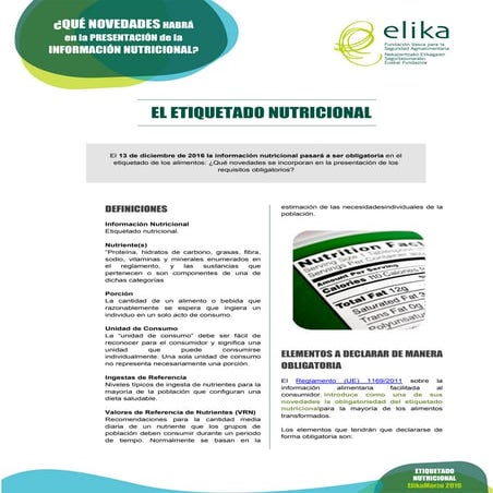 Artículo etiquetado nutricional Berezi@ Elika Fundazioa