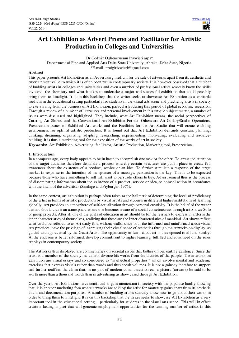 Art exhibition as advert promo and facilitator for artistic productio…