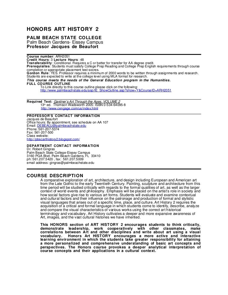 Honors Art History 2 syllabus