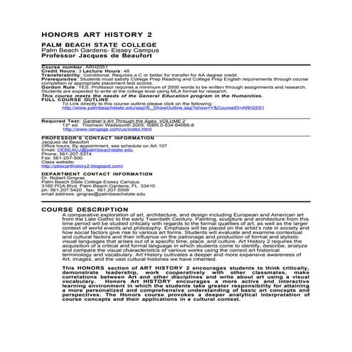 Honors Art History 2 syllabus