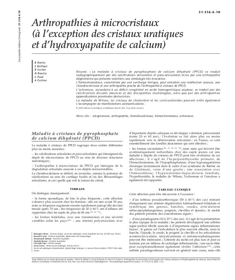 arthropathies a microcristaux a l exception des cristaux ur