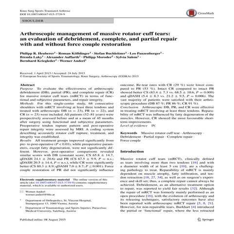 Arthroscopic management of massive rotator cuff tears an evaluation of ...