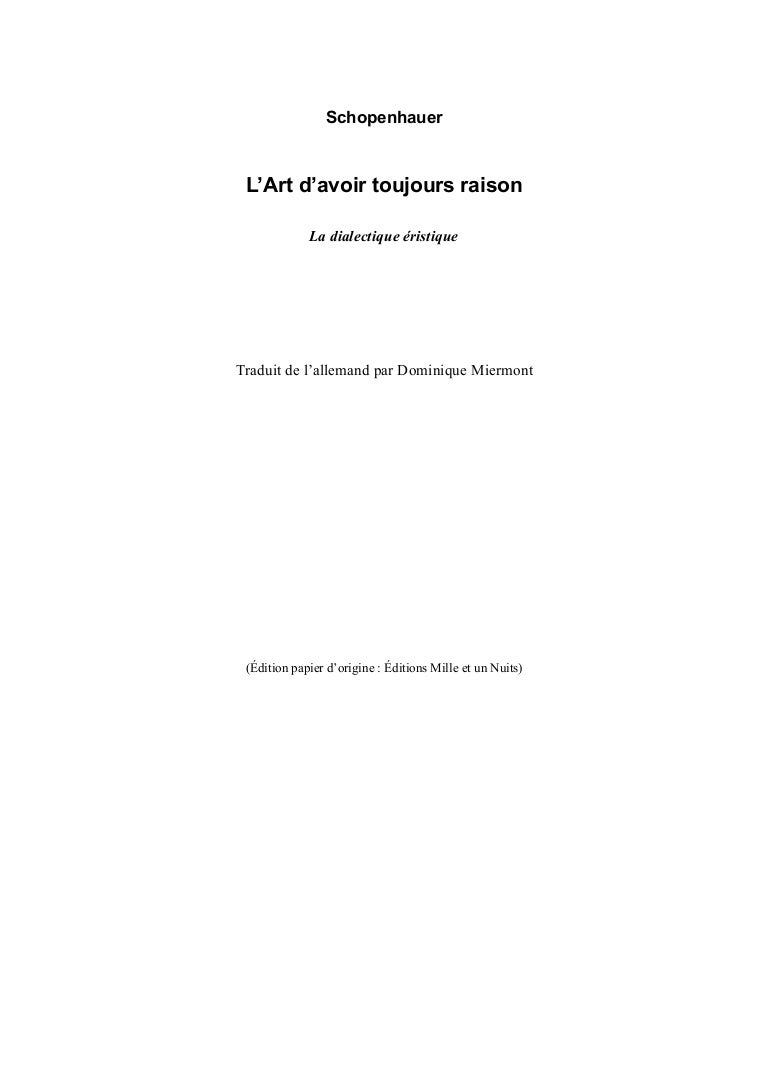 Schopenhauer L'art D'avoir Toujours Raison Pdf Gratuit