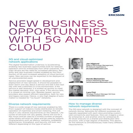 New business opportunities with 5G and cloud