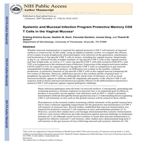 Systemic and Mucosal Infection Program Protective Memory CD8 T Cells in the V...