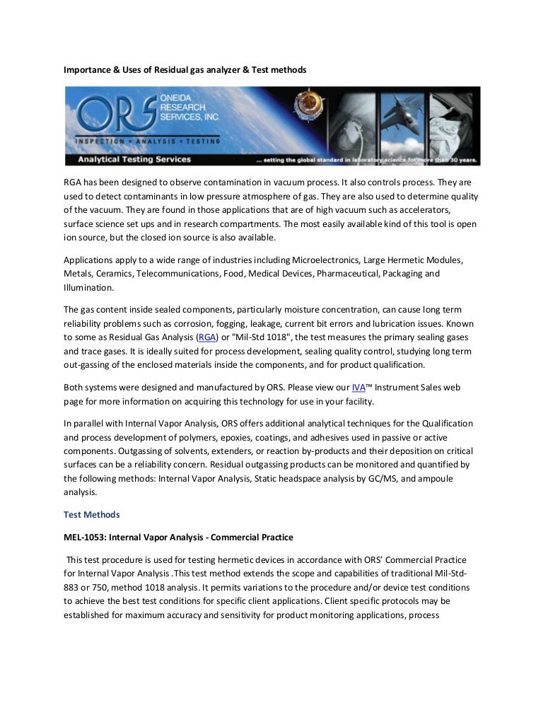 Importance & Uses of Residual gas analyzer & Test methods