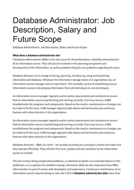 Database Administrator: Job Description, Salary and Future Scope
