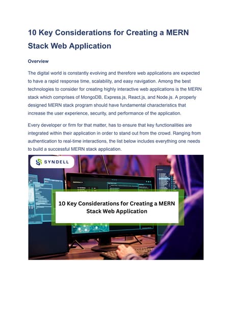 10 Key Considerations for Creating a MERN Stack Web Application