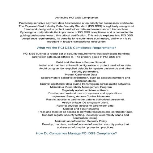 Achieving PCI DSS Compliance | cybersigm
