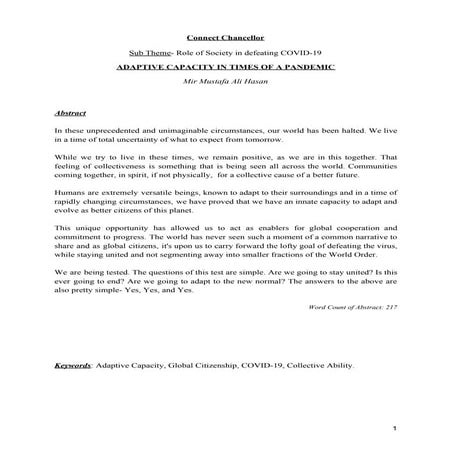 Adaptive Capacity in Times of a Pandemic