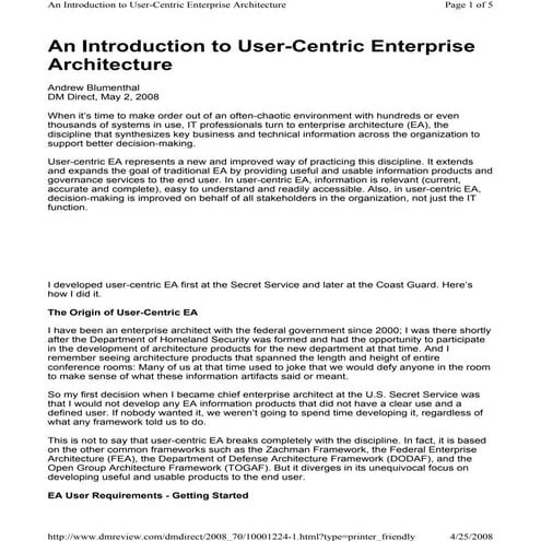 An Introduction to User-Centric EA - Andy Blumenthal